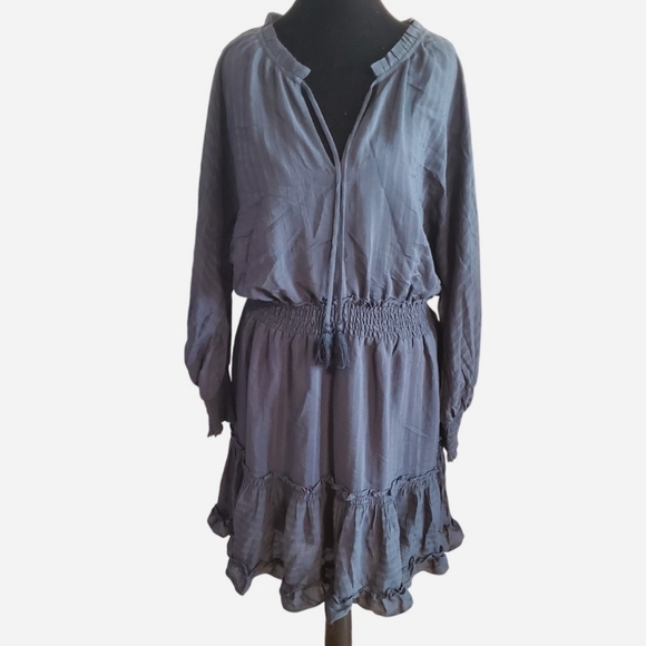 lovestitch Dresses & Skirts - Lovestitch Blue Tiered Boho Dress Tassel Tie Size L MilkMaid Prairie Peasant